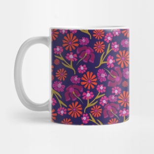 Red, pink, and purple lily and dianthus flowers Mug